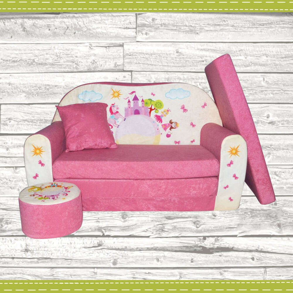 Mini-canapé lit enfant Château Rose