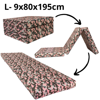 Matelas d'appoint pliant L 195 x 80 x 9 cm motif Camouflage Rose