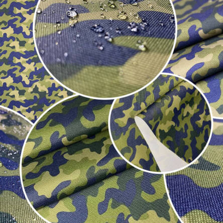 Tissu polyesther imperméable motif Camouflage bleu marine