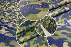 Tissu polyesther imperméable motif Camouflage bleu marine