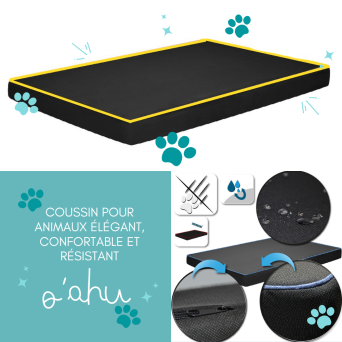 Coussin pour Animaux O'AHU Grand Format - Noir Élégant, Confortable et Résistant pour Utilisation Intérieure et Extérieure 120 x 80 x 8cm