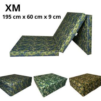 Matelas d'appoint pliable 195 x 60 x 9 cm avec motif de camouflage en vert, bleu et jaune - Une touche de couleur pour votre intérieur