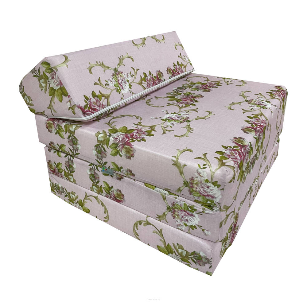 Matelas d'appoint pliant 180x65x7 cm au motif de fleur sur un fond  rosefauteuils,poufs,matelas,meubles enfants